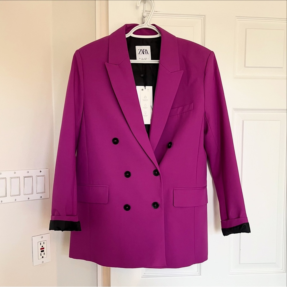 Zara Women's Vibrant Purple Double-Breasted Blazer